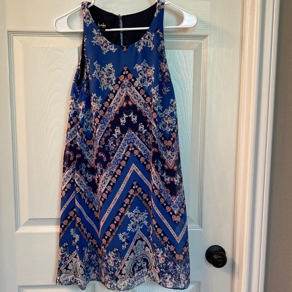 Lush Vibrant Blue and Pink Chevron Mini Dress